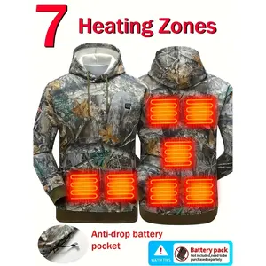 Heated Camouflage Hooded Jacket for Men & Women with USB, Compatible with Power Bank (Not Included) — Winter Warmth for Skiing and Camping — Adjustable Heating Zones, Machine Washable Outdoor Vest
