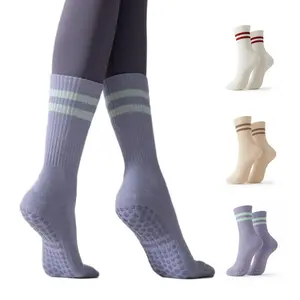LOOMPOP 3/4 Pairs Cute Cushioned Pilates Socks, Soft Cotton Non-Slip Grip Retro Yoga Socks, Durable for Home & Wood Floors