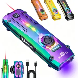 7-In-1 Multifunctional Rechargeable Flashlight, 1200LM Bright LED Tactical Flashlight with UV Detection, Laser Pointer, RGB Ambient Light, Magnetic Base, Stepless Dimming, Type-C Charging, EDC Flashlight for Camping, Hiking, Emergency