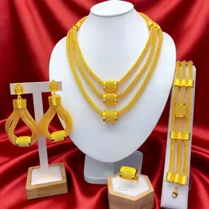 4-Piece Gold Mesh Statement luxury Jewelry Set -Layered Necklace, Drop Earrings, Bracelet & Ring 18K Gold Plated Anti-Tarnish Bridal & Everyday Wear