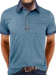 Plus-size men's short-sleeved shirt, casual vacation style collared shirt, collared golf shirt, Henry shirt