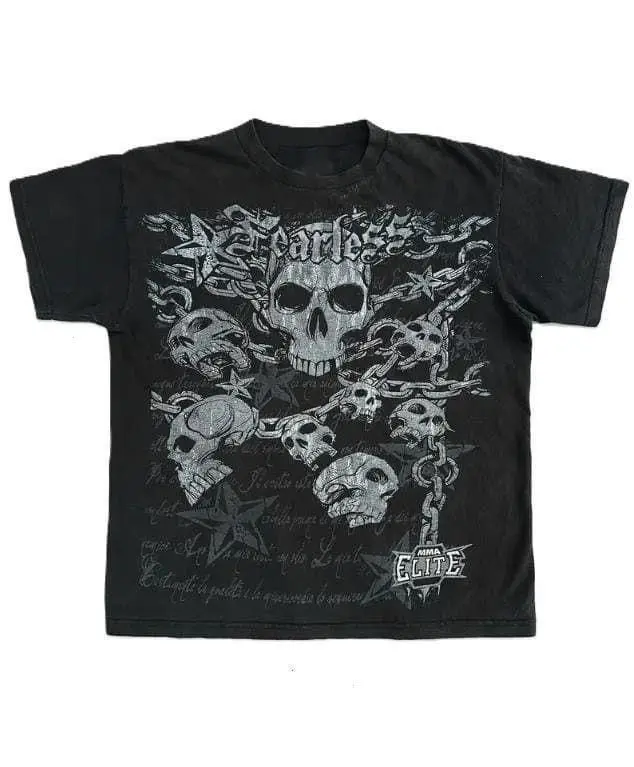 Vintage Elite Skull Graphic Tee | Y2K Grunge Streetwear Unisex Black T-Shirt | Retro Gothic Aesthetic | Trending Graphic Tee