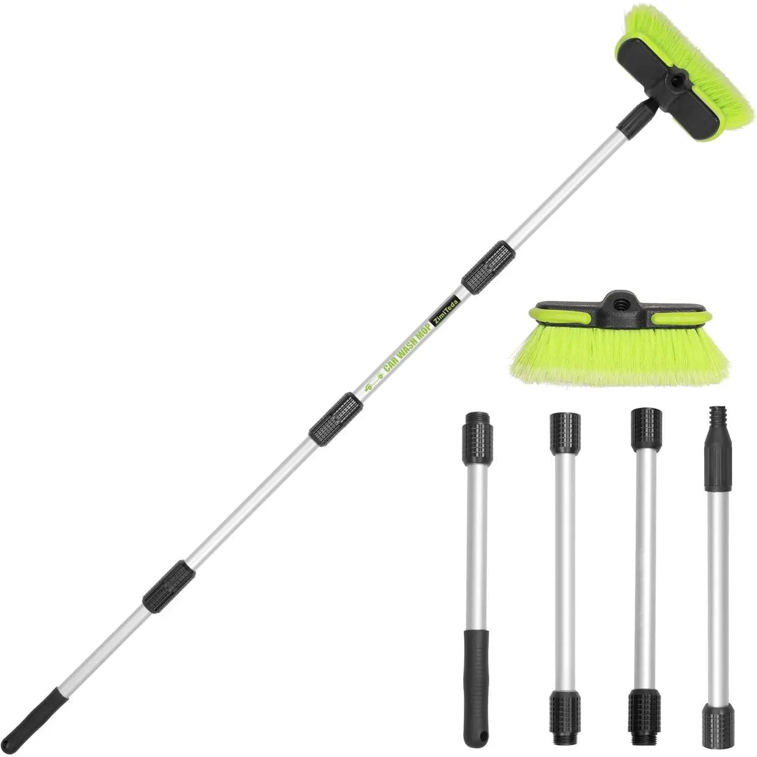 65"165cm Car Wash Brush Long Handle Soft Bristle Scrub Cleaning Mop with 4 Hand-held Places Extendable Washing Brushes Broom Kit for RV Boat Truck SUV Caravan Solar Panel House Siding,Sweep Snow