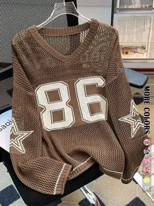 Women's Sweater, Casual Sporty V Neck Long Sleeve Jumper for Summer, Fashion Women's Knitting Knitwear for Daily Wear