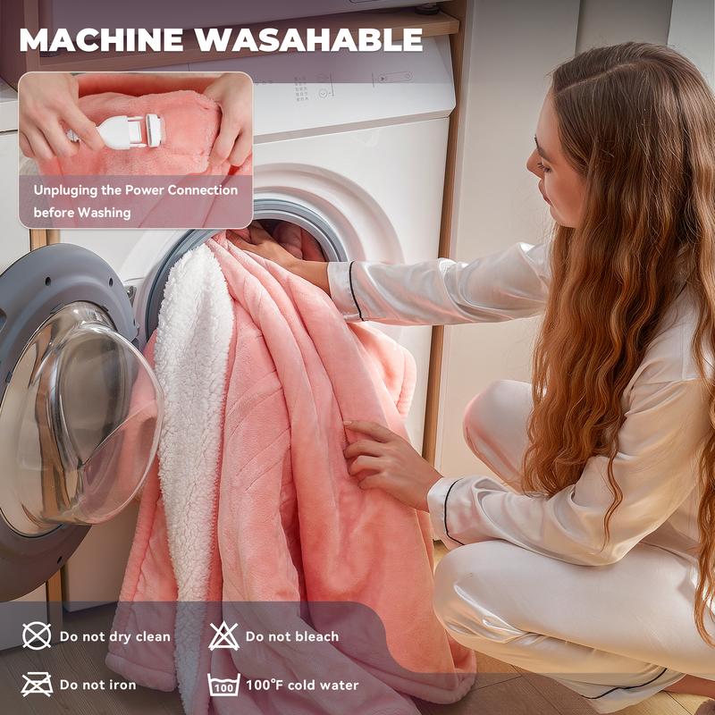 TEHANLD Wearable Heated Blanket with Foot Pocket, Electric Wearable Throw Blanket with Sleeves, Portable Heated Blanket with 6 Heat Settings, 1-12 Hours Auto Shut-off, Gift for Family, Friends, 52*72"