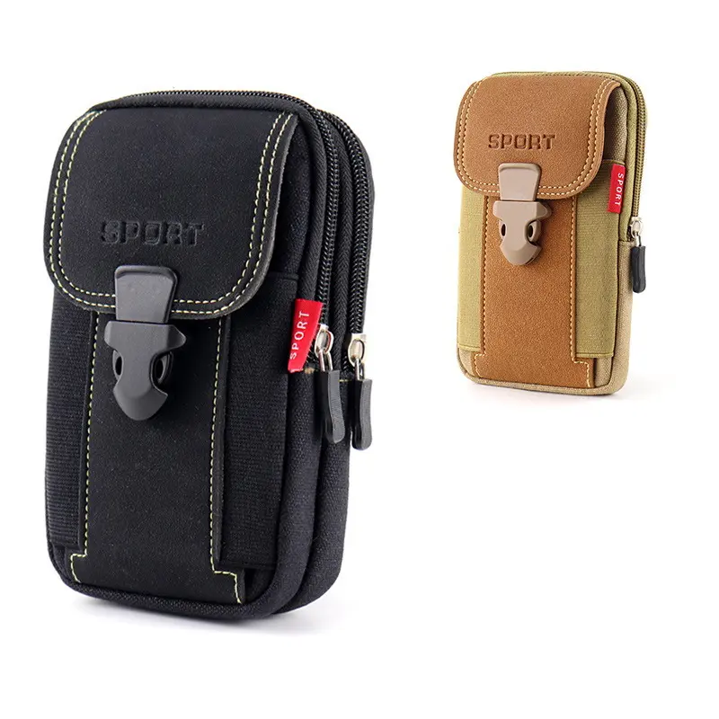 Basic Tactical Belt Pouch for Men, Heavy-Duty Nylon Phone Holster with 3 Pockets for Hiking and Camping, Minimalist Decluttering