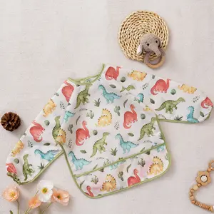 Waterproof Long Sleeve Bib, 1 Count Washable Material Feeding Bib, Soft Fabric Toddler Bibs for 6-24 Months, Baby Care & Health Supplies