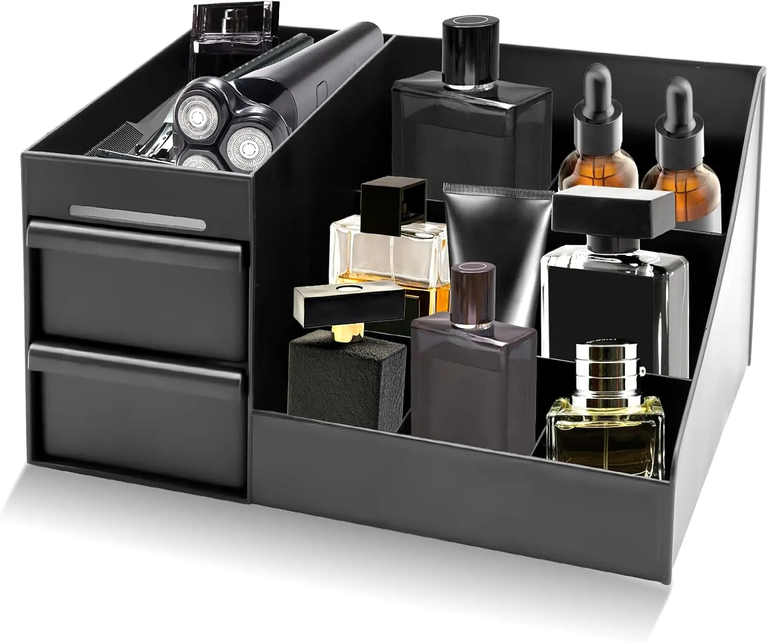 Men's Waterproof Hollow ABS Rectangular Modern Perfume Organizer Box with Drawers - Home Storage for Dresser, Bathroom Countertop