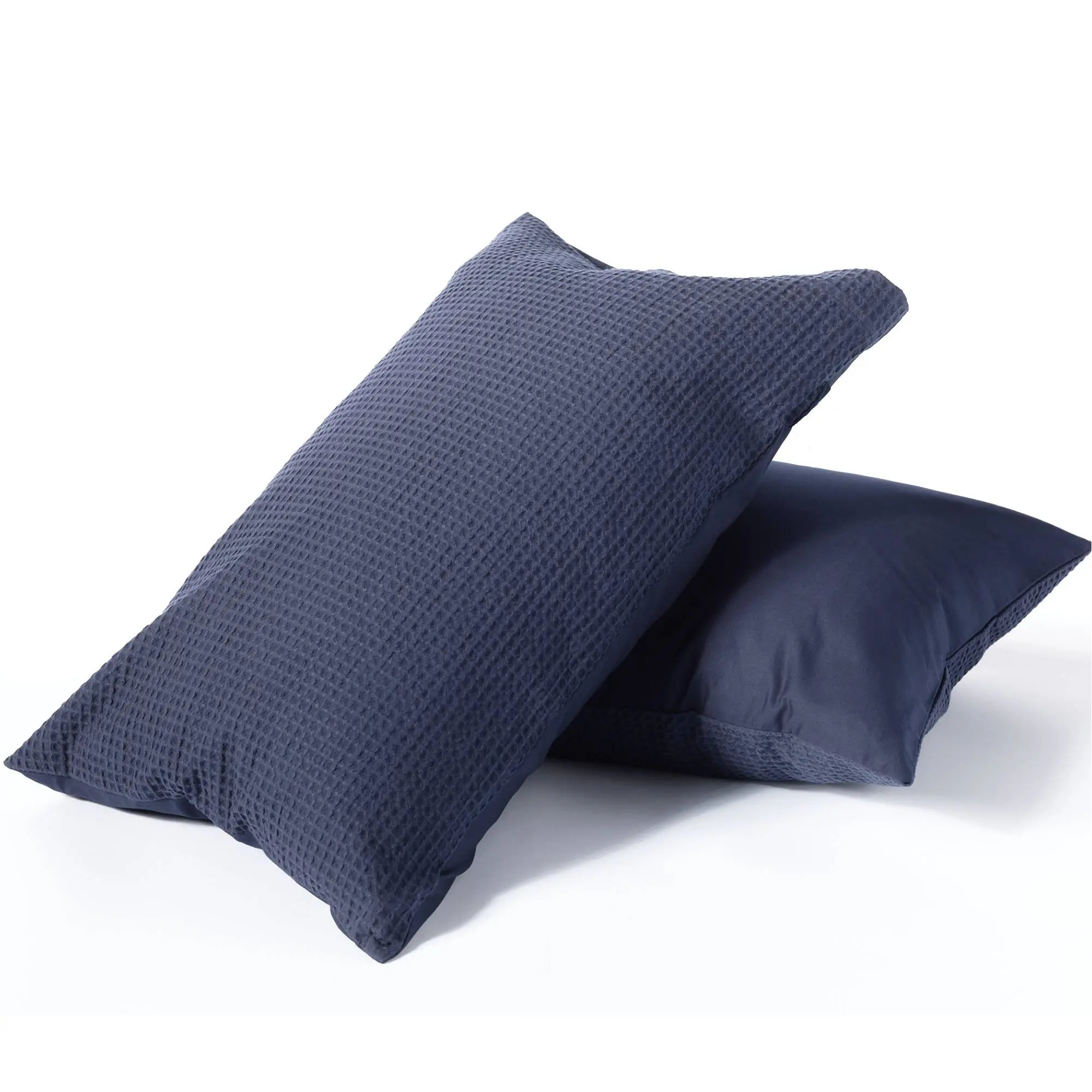 Navy 100% Cotton Waffle Pair of Standard Pillowcases