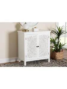 Baxton Studio 193271394432 31.5 x 28.7 x 15.7 in. Yelena Classic & Traditional Wood 2-Door Storage Cabinet, White & Chrome