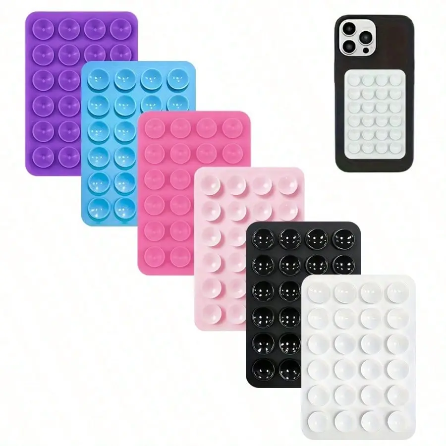 6pcs 24 Single-Sided Silicone Suction Cup Stickers Anti-Slip Phone Case Portable Removable Phone Holder Square Universal Phone Suction Cup Super Strong Silicone Anti-Slip, Selfie Video Universal Finger Holder