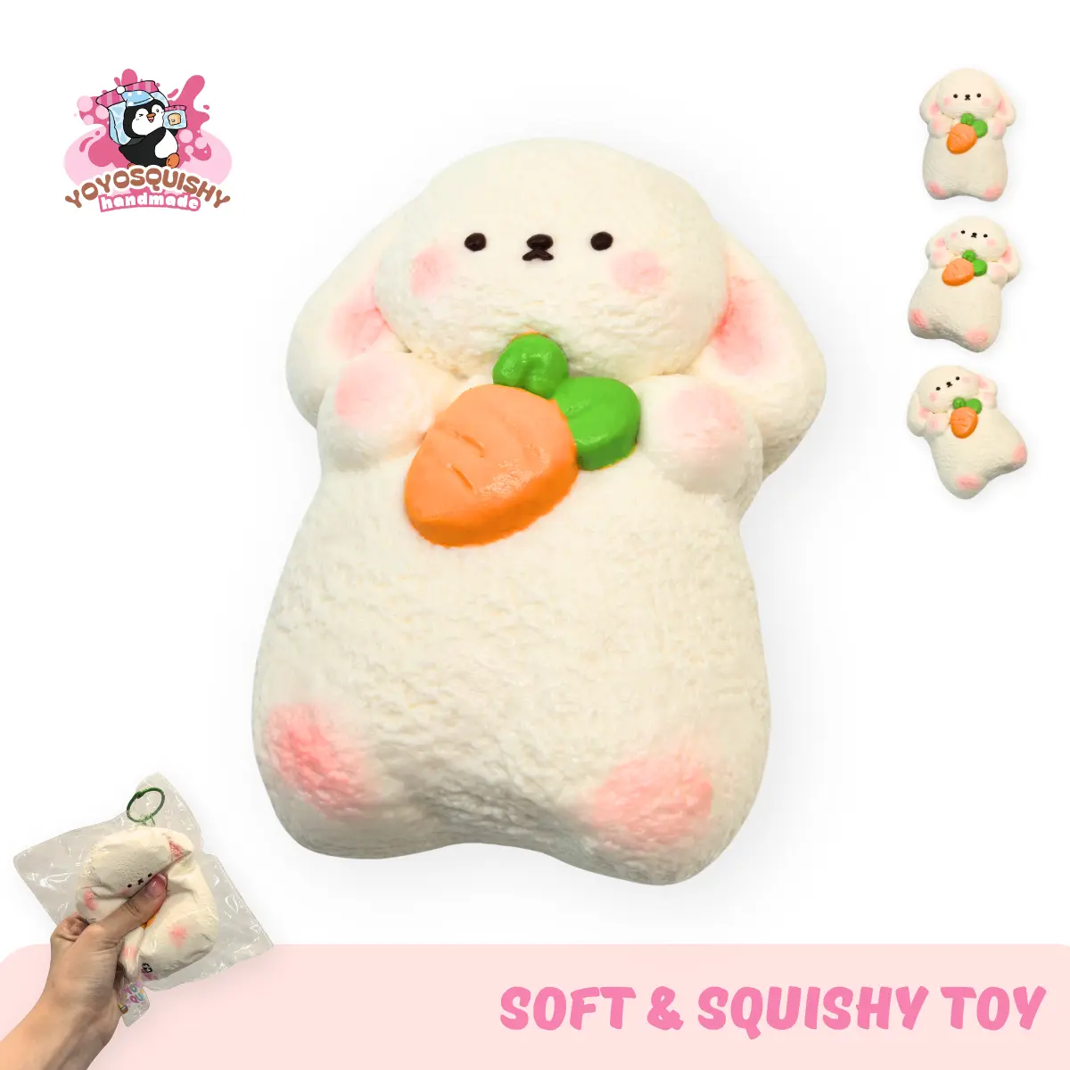 YOYOSQUISHY Hugging Bunny Taba Squishy Toy - Handmade Food-Grade Silicone Slow Rising Sensory Friendly Tactile Play, Soft Muddy Texture Soft Anxiety Fidgets, Squeeze Stress Relief Toy