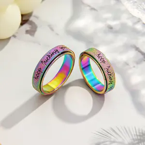 Stainless Steel Anti-Anxiety Rotating Fidget Spinner "Keep Going" Adult Stress Relief Ring--Unisex Stress Relief and Focus Jewelry Gift