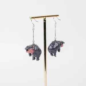 Pygmy Hippo Earrings - Hand Painted, 3D Printed.