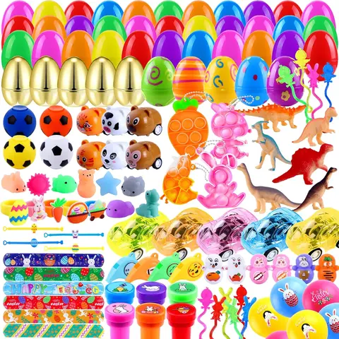 160Pcs Prefilled Easter Eggs Toys Set Include 80 Plastic Eggs with Variety Easter Stress Toys for Egg Hunt Basket Stuffers Party Favors Classroom Prize Supplies Boys Kids Girls