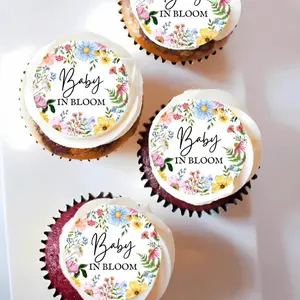 Baby in Bloom Edible Treat Toppers: Cupcakes, Oreos, Cakes Girl Wildflower Baby Shower Edible Decorations