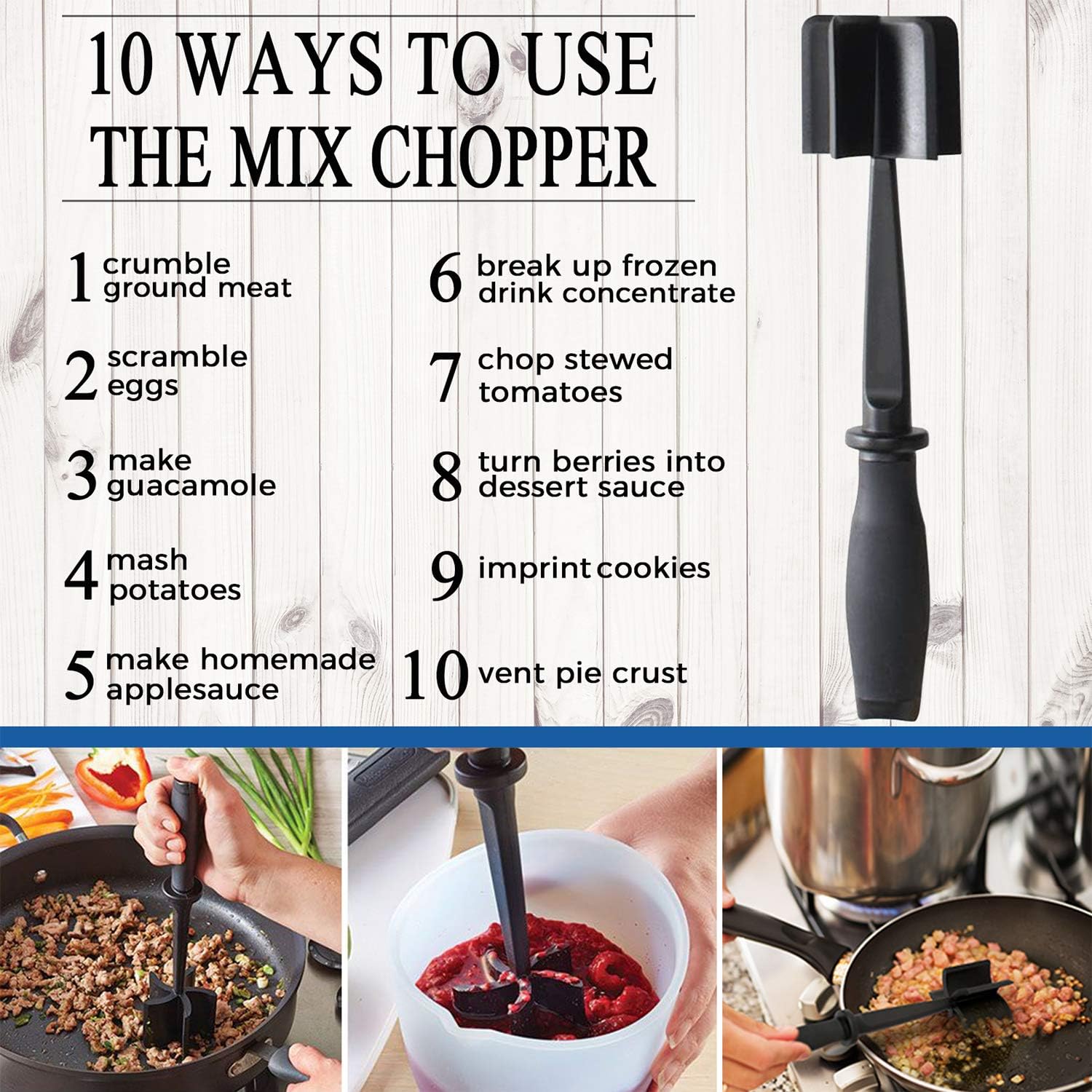 Meat Chopper with 5 Curve Blades – Heat Resistant Ground Beef Masher, Nylon Non-Stick Hamburger Chopper for Cooking Meat, Turkey & More Meat Chopper with 5 Curve Blades – Heat Resistant Ground Beef Masher, Nylon Non-Stick Hamburger Chopper for Cooking Meat, Turkey & More