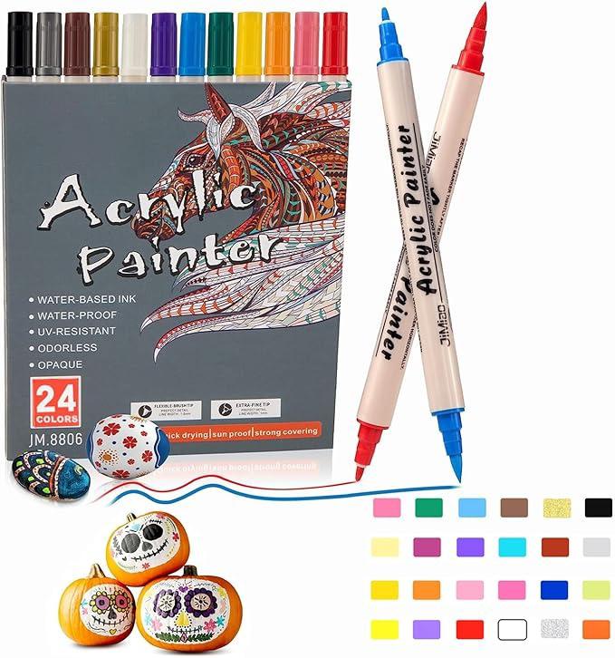 12pcs TBC The Crafts 24 color Dual Tip Acrylic Paint Markers, Non-Toxic, Odorless Dual Tip Markers with Fine & Broad Tips, Professional-Grade Paint for DIY Crafts, for paper, Pottery, Glass, Fabric, Wood, Metal, - Portable
