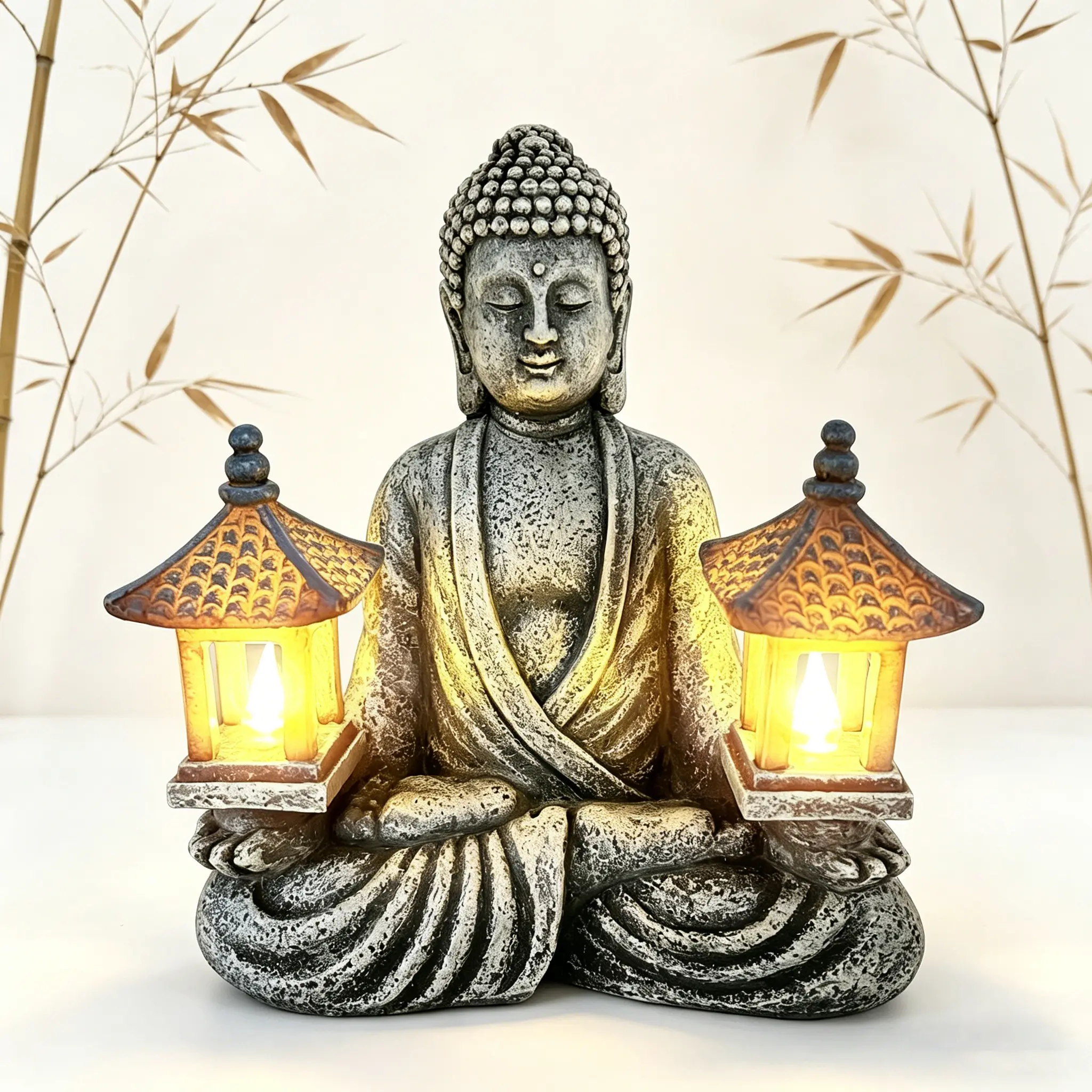 Solar Buddha Statue with LED Lanterns | Outdoor Garden Decor for Patio ...