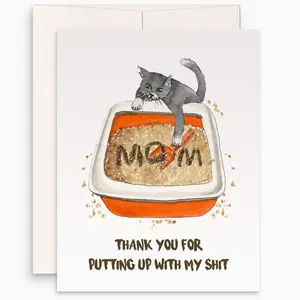 Cat Mom Mother's Day Card Funny - Put Up My Shit Happy Mother's Day Cards From The Cat - Funny Cat Mom Birthday Card, Greeting Card with Envelope