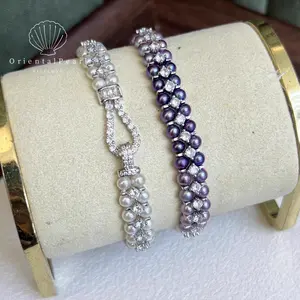 B09-Dainty Ombre Purple & White Pear Bracelet ,Thoughtful Birthday Gift for Best Friend