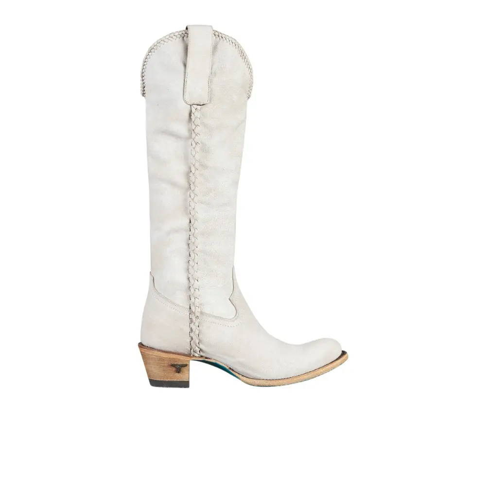 Lane Womens Plain Jane Braided Round Toe Casual Boots Knee High Low Heel 1-2" - White
