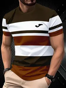 Men's Casual Striped T-Shirt, Smooth Fabric, Office & Party Wear, All-Season Comfort, Fashion Trendy Short Sleeve Top