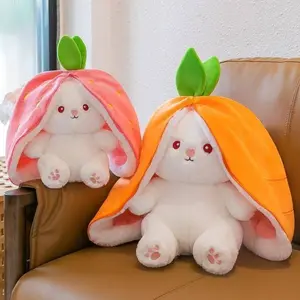 Strawberry Bunny Plush Toy Soft Kawaii Ultra Soft Fabric Perfect for Cuddling Gifting or Decorating Your Bed Shelf Delightful & Cute Stuffed Animal