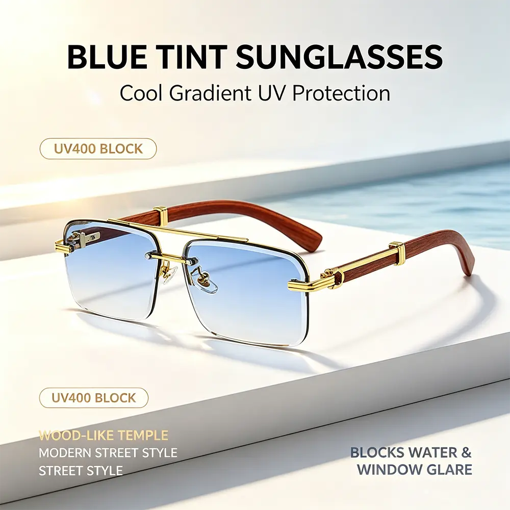 Men's Rimless Square Sunglasses - Light Luxury Gold-Tone Metal Frame, UV400 PC Lens, Gradient Modern Polished Design, Universal Fit, Suitable for Men-Women Outdoor Driving & Daily Wear Fashion Eyewear Accessory, Uv-Blocking, Anti-Reflective Coating