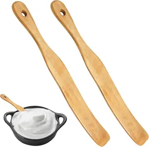 Wooden Spurtle Spatulas for Cooking and Sourdough Durable Kitchen Tools for Mixing, Stirring, and Fermentation Use with Hanging Holes for Easy Storage 2 Pack