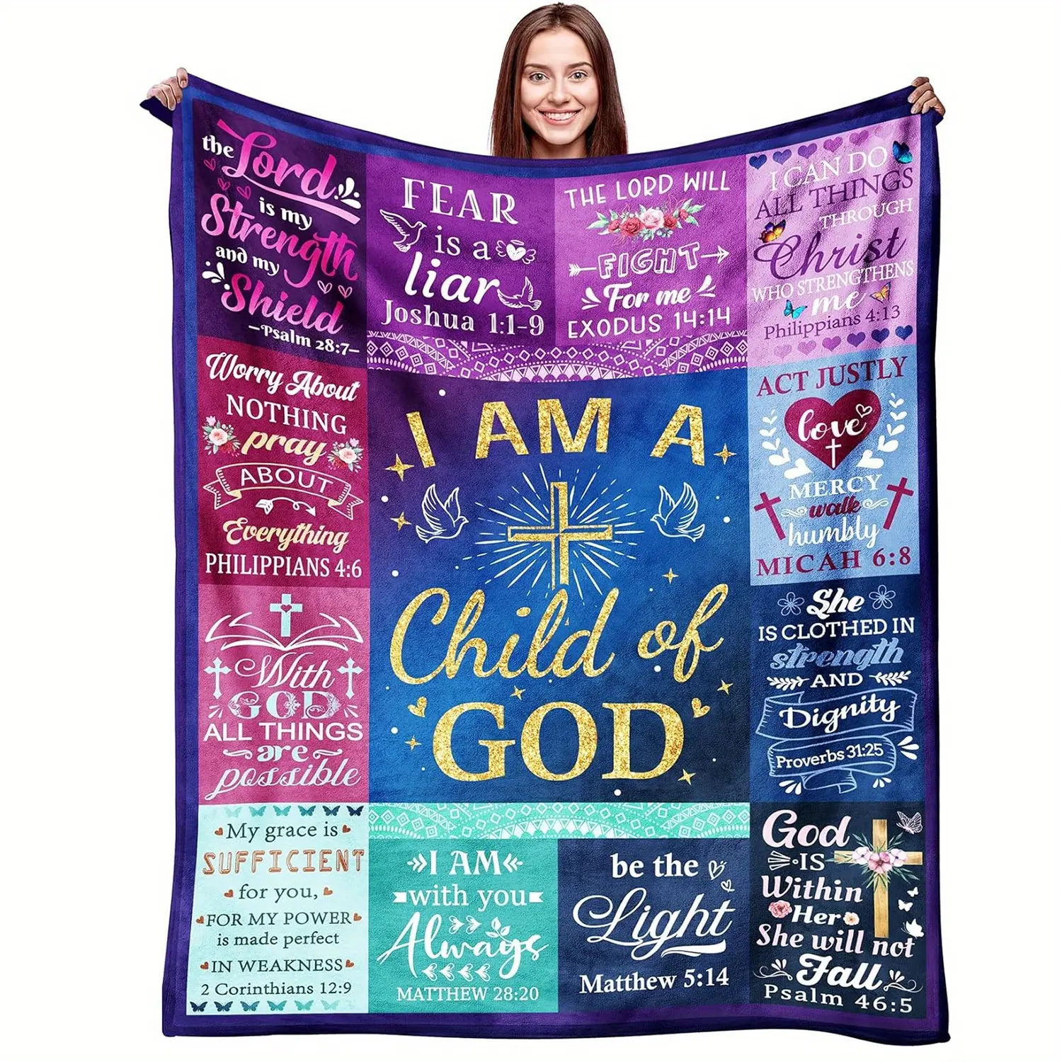 30*40inch Single Synthetic Polyester Soft Fleece Christian Motif Tapestry Blanket with Scripture Verse - Lightweight Home Supplies for Sofa, Religious Gift Ideas for Christian Enthusiasts, Bohemian Decor Accent