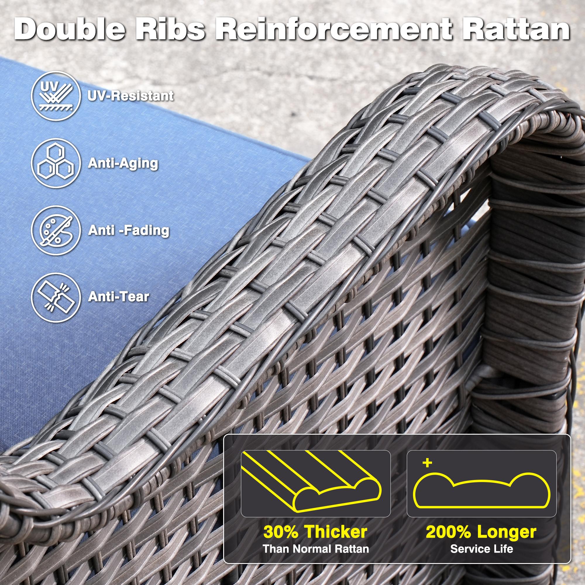 OVIOS Kenard 7-Piece Outdoor Patio Conversation Set with 42'' Propane Fire Pit Table & Rocking Chairs, Wicker Sofa Set with Cushions for Backyard Patio Porch Deck Garden Balcony Outdoor Seating