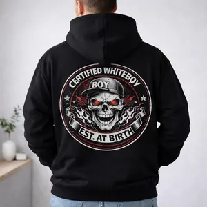 Certified Whiteboy EST At Birth Hoodie Graphic, Bold Streetwear Sweatshirt Urban Style Pullover Hoodie, Dark Aesthetic Unisex