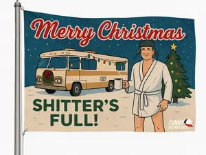 Funny Christmas Flag | “Merry Christmas Shitter’s Full” | Holiday Movie Quote Banner | Xmas Garage or Party Decor (3x5 Ft) favor