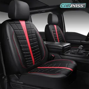CAR PASS Leather Car Seat Cover Front Seats,3D Air Mesh Seat Covers for Car,Breathable Premium Leather Mesh Front Seat Covers Universal Fit for Cars Sedans Trucks Vans SUVs, Black&Red