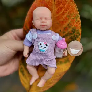6Inch/15cm Handmade Silicone Baby Girl Reborn Dolls 3D Painting Skin with Lifelike Visible Veins Full Body Soft Solid Silicone Newborn Baby Dolls Best Gifts For Birthday