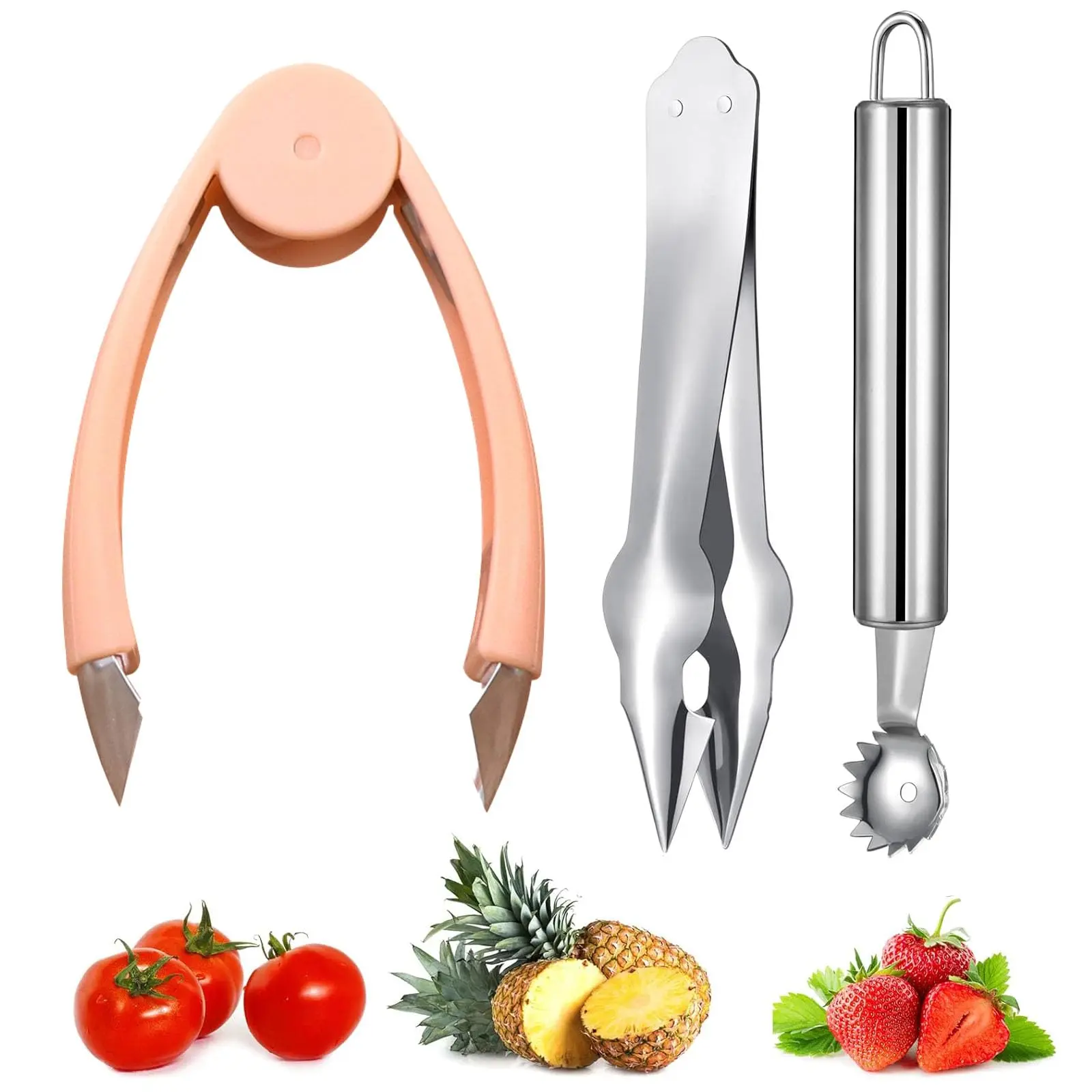 Strawberry Hullers Remover Multifunctional Pineapple Stem Corer Tool Tomato Eye Peeler Kitchen Gadget (yellow)