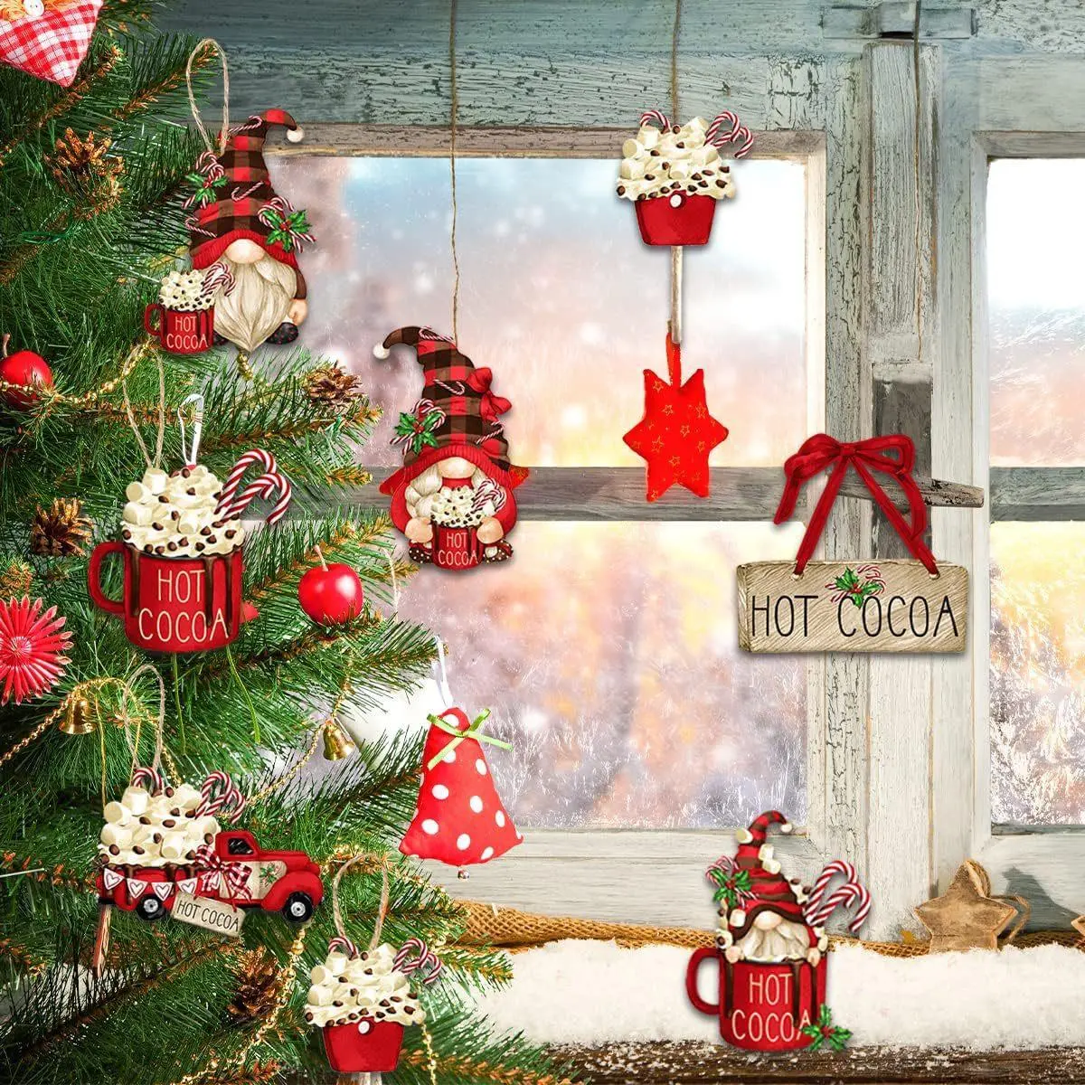Wooden Christmas Hanging Ornament, 24pcs/set Santa Claus Hanging Decor for Christmas Tree, Hanging Decoration for Home Party Festival, Christmas Decor