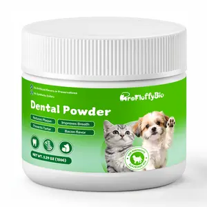 ProFluffyBio Dog&Cat Dental Powder - Food Topper for Fresh Breath & Clean Teeth - Gentle Formula for Sensitive Stomachs - Bacon Flavor Tartar Plaque Remover - Natural Oral Care for Dogs and Cats