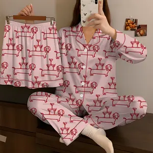 Women’s Dachshund Pajama Set, Martini & Weenies Print, Short Sleeve Satin Sleepwear, Dog Pajama, PJs Family, Pajama Gifts for Her