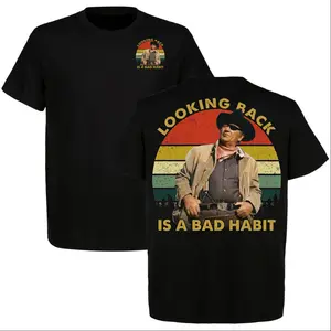 John Wayne Collection " Looking Back Is a Bad Habit " Graphic 2 Sided T-Shirt, The Duke Legend Shirt, Classic Western Style, Full Color, Full Size