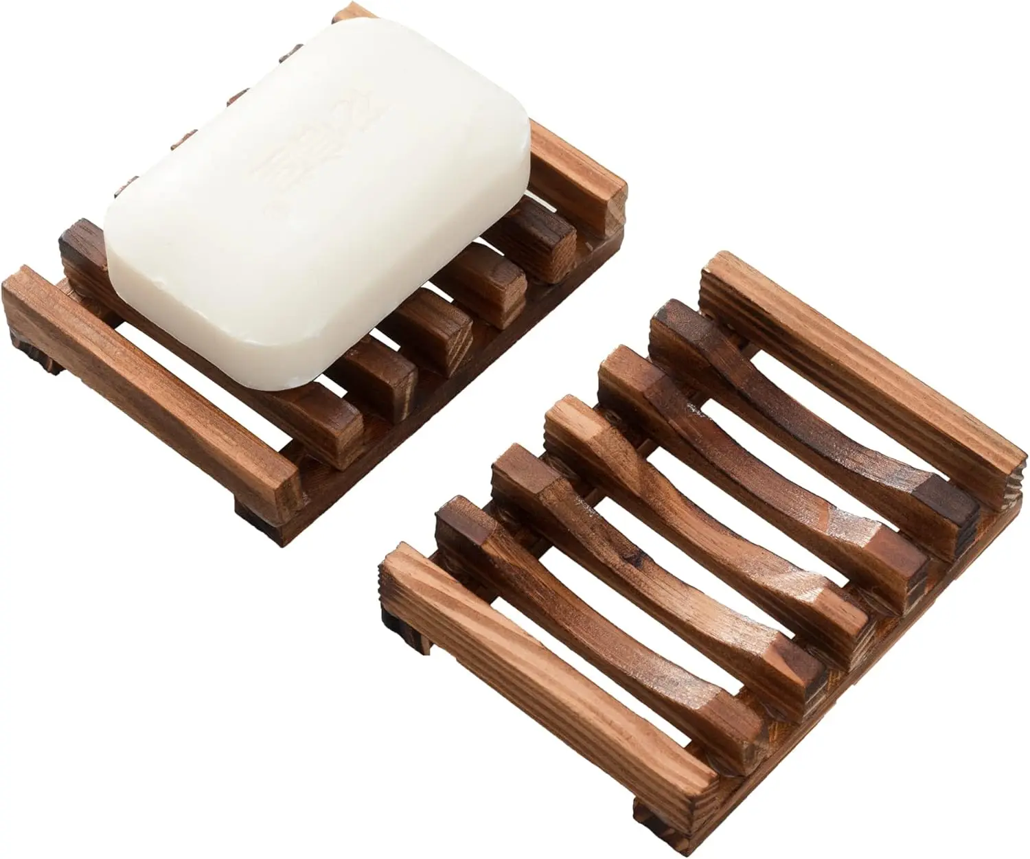 Set of 2 Wooden Soap Dishes – Self-Draining Shower Holders for Bathroom & Homemade Soaps