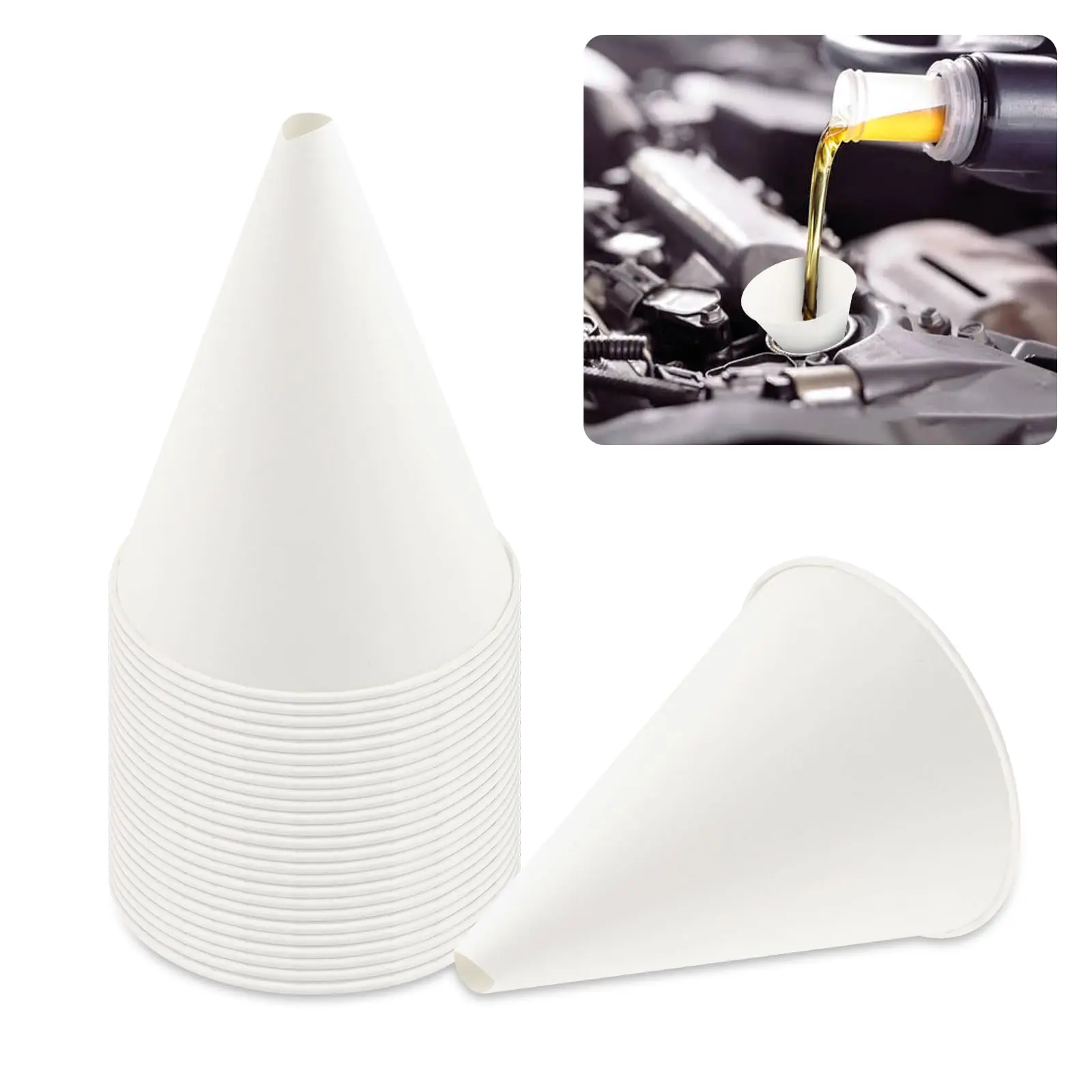 25pcs Disposable Funnels For Automotive Use 6 Oz Paper Engine Oil Funnel Change And Fill Of Coolant Gasoline Water Universal Car Accessories