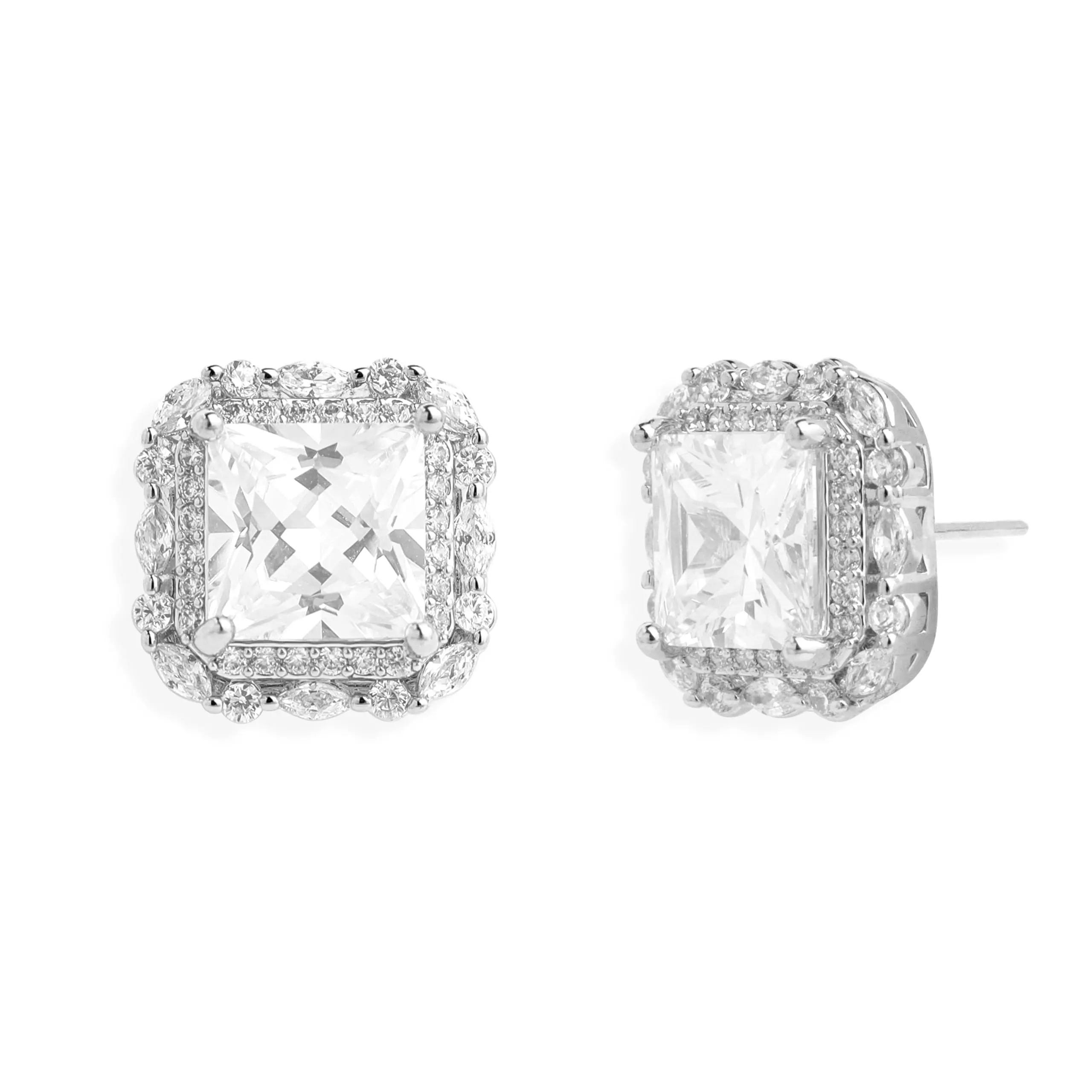 Square Cubic Zirconia Moissanite Stud Earrings For Women  Sparkly Multicolor Rhinestone Birthstone Earings Prom Wedding Fashion Gift