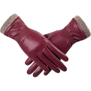 Winter Leather Gloves for Women, Wool Fleece Lined Warm Gloves, Touchscreen Texting Thick Thermal Snow Driving Gloves