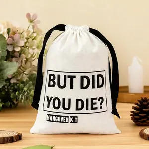 5pcs 5x7in Cotton Recovery Kit Bags for Hangover Kit Bachelorette Party Favor Bags BUT DID YOU DIE Pouches Wedding Decoration Goody Bags