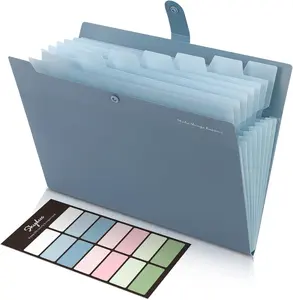 8-Pocket Polypropylene Expanding File Folder with Labels, 13 x 10 x 0.7 Inches Portable Letter-Size Accordion Folder, 200 Sheets Capacity for Home Office Business Tax Documents, Blue Office Filing Supplies