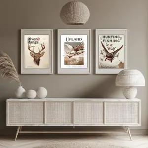 3-Piece Framed Canvas Art Set, Vintage Hunting Prints, Deer Hunter Gifts, Wildlife Wall Decor for Home & Bar, Coffee Shop Decoration