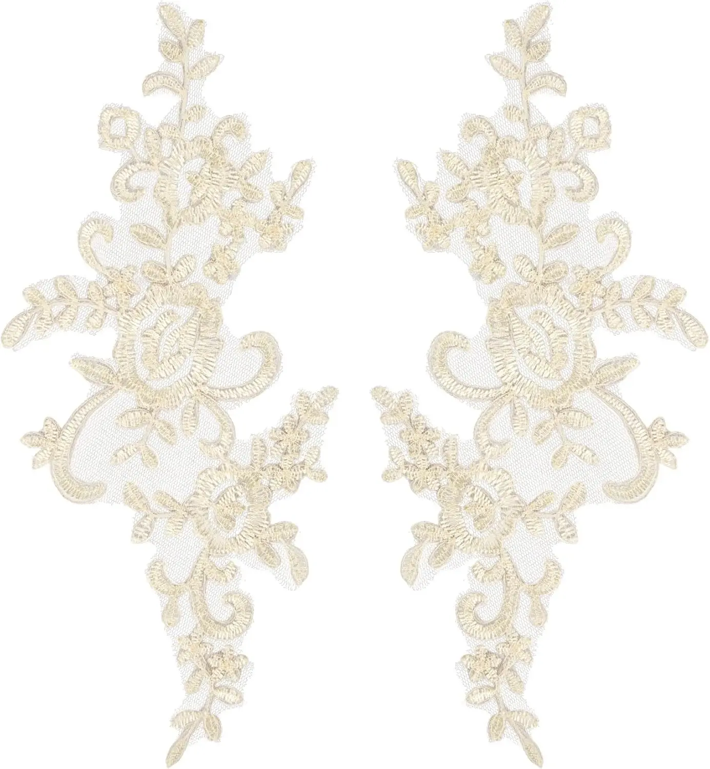 2 Pack Flower Lace Applique Patches for Wedding Dress DIY Clothing Collar Material (Ivory Color)