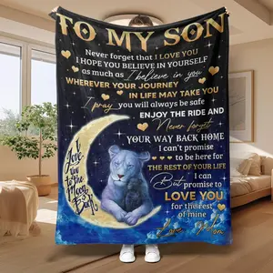 Lion Print Blanket, Letter Print Soft Warm Throw Blanket, Air-conditioned Room Blanket, Warm Nap Blanket for Home Office Travel